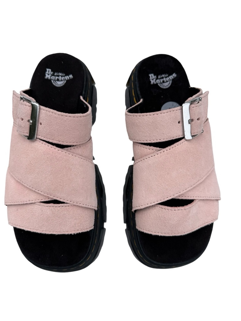 Dr. Martens Mattison Slide Pink Suede Lug Sole Buckle Sandals - Picture 7 of 8